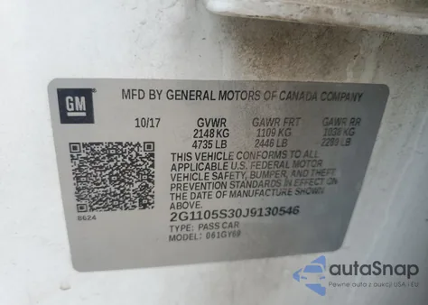 2018 Chevrolet Impala Lt from USA, damaged, VIN 2G1105S30J9130546